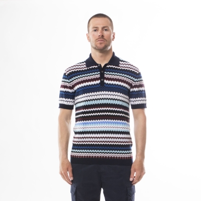Short-sleeved polo shirt in zig zag cotton knit