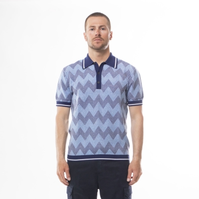 Short-sleeved polo shirt in zig zag cotton with contrasting profiles